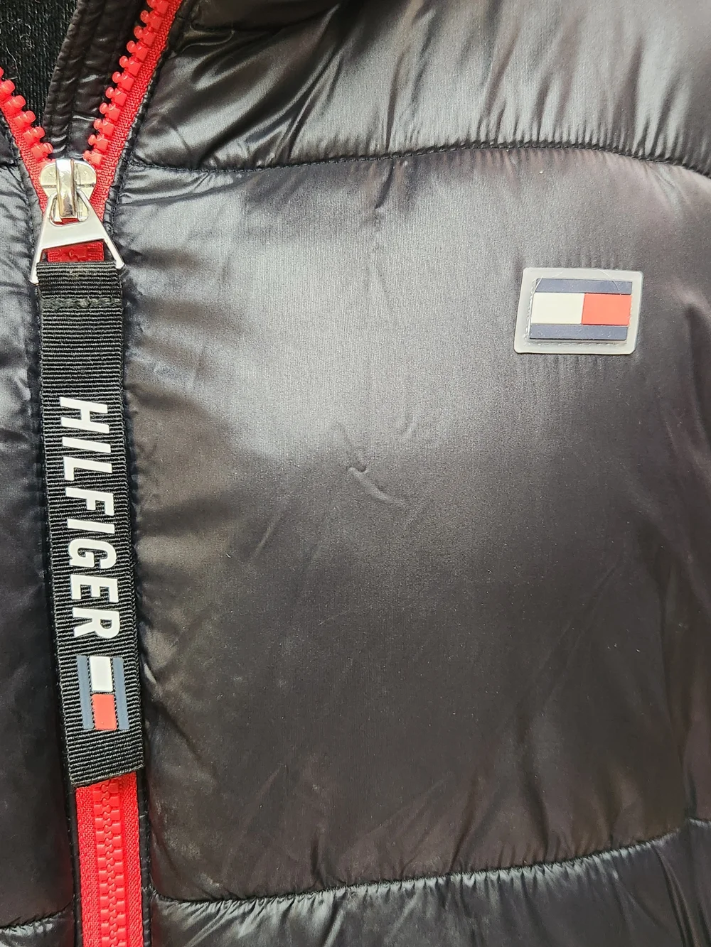 Tommy Hilfiger Black Puffer Jacket with Red Trim